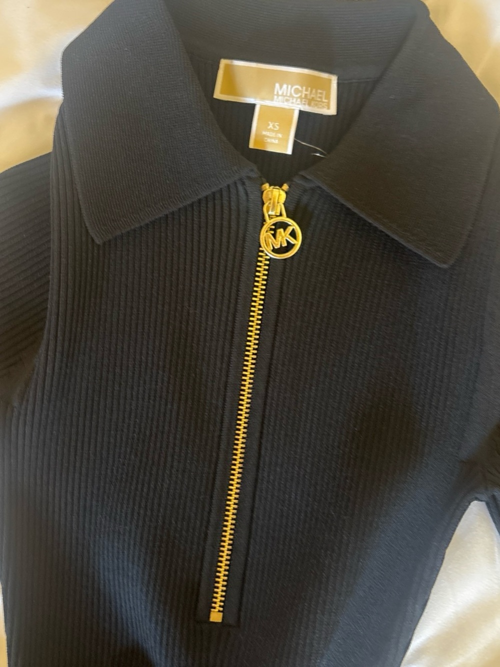 Michael Kors Black Ribbed Polo Zip Maxi Dress with Gold Hardware - Picture 3 of 4